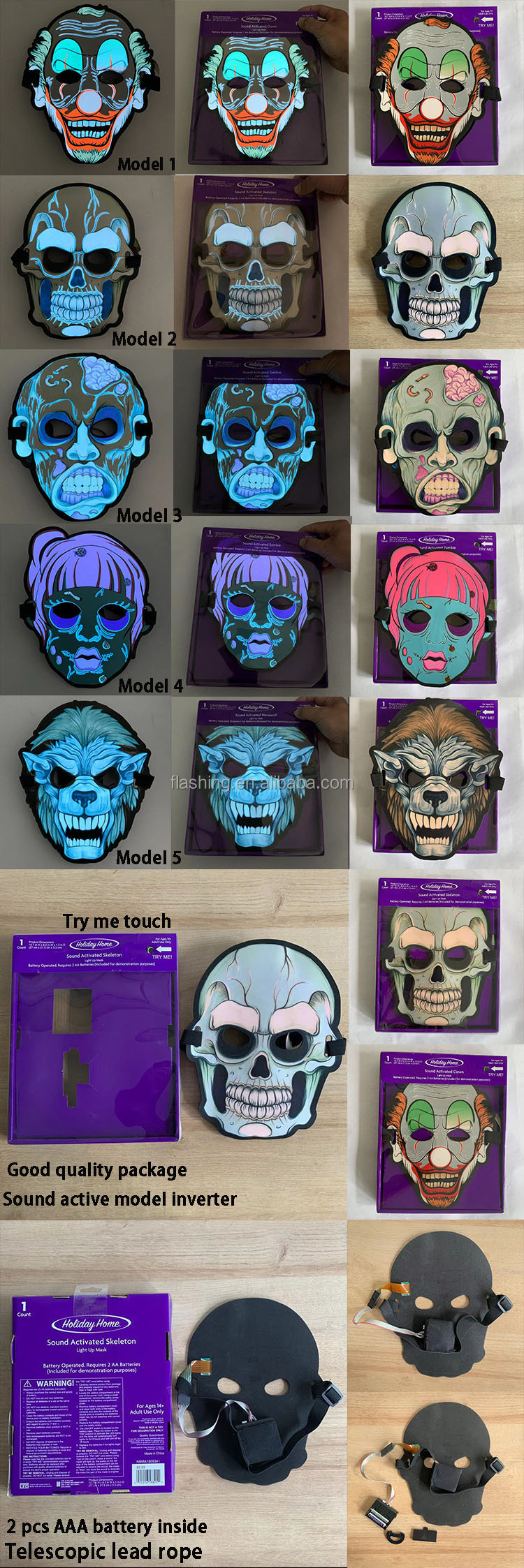 High quality Halloween Party Cosplay Props LED Light up Rave Mask Flashing Sound Activated EL Panel mask for DJ,Club,Halloween