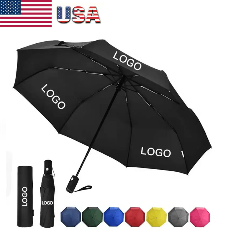 Custom Cheap Fully-automatic personal rain umbrella Windproof portable 3 folding Advertising Umbrellas with logo for rain