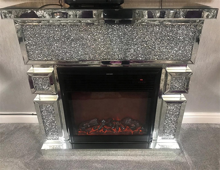 New style modern light luxury living room furniture simulation fireplace custom decoration silver mirror electric stove