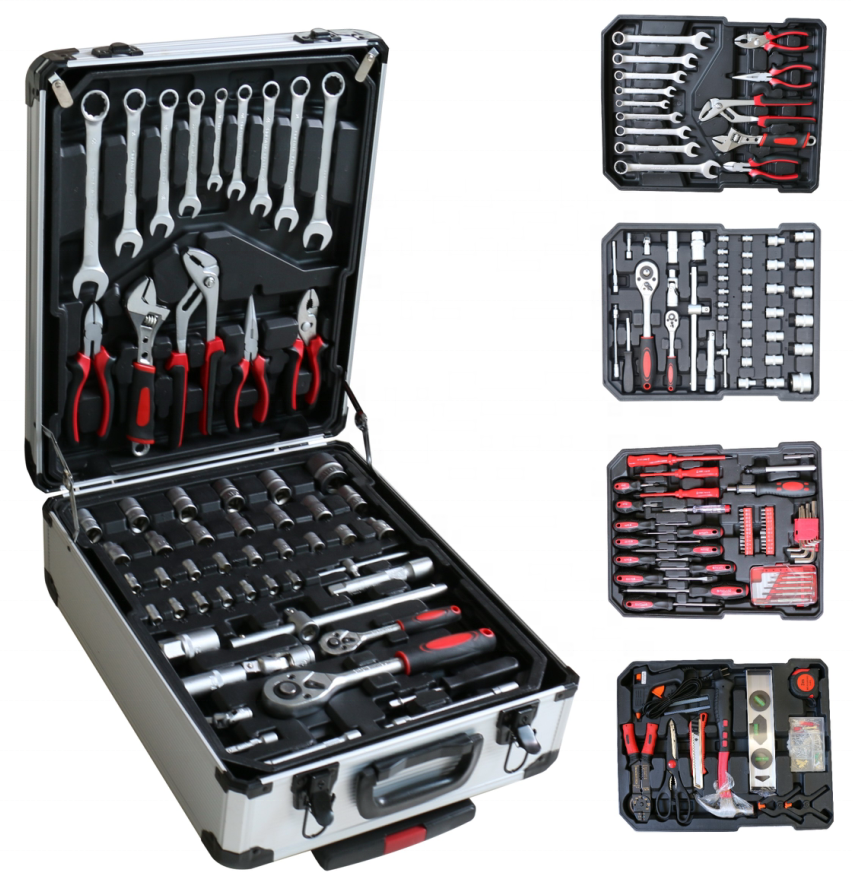 GTYPRO Popular 187PCS professional hand tool set aluminum case Rolling Tool Box socket set wrench spanner auto car repair kit