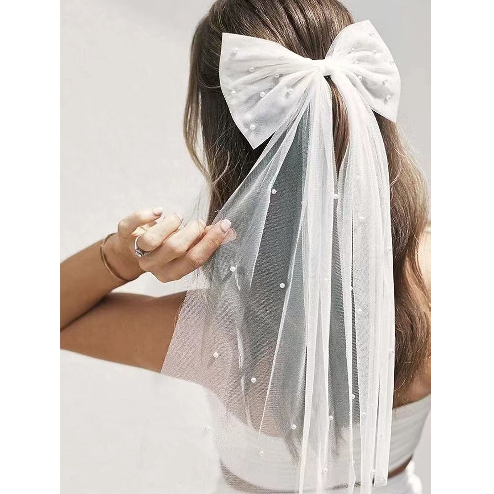 Go Party Hot Pearl rhinestone bridal veils wedding bow veil hair clips bride hair accessories