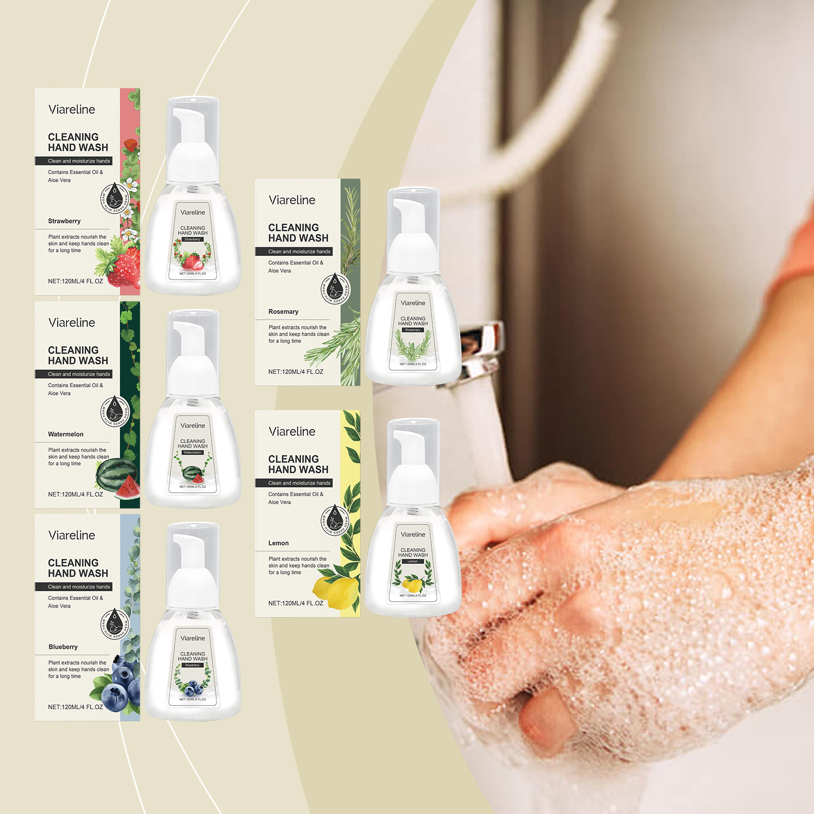 Viareline Strawberry Flavor Foaming Hand Sanitizer Gentle Cleansing Soothing Decontamination Moisturizing Care Hand Cleansing