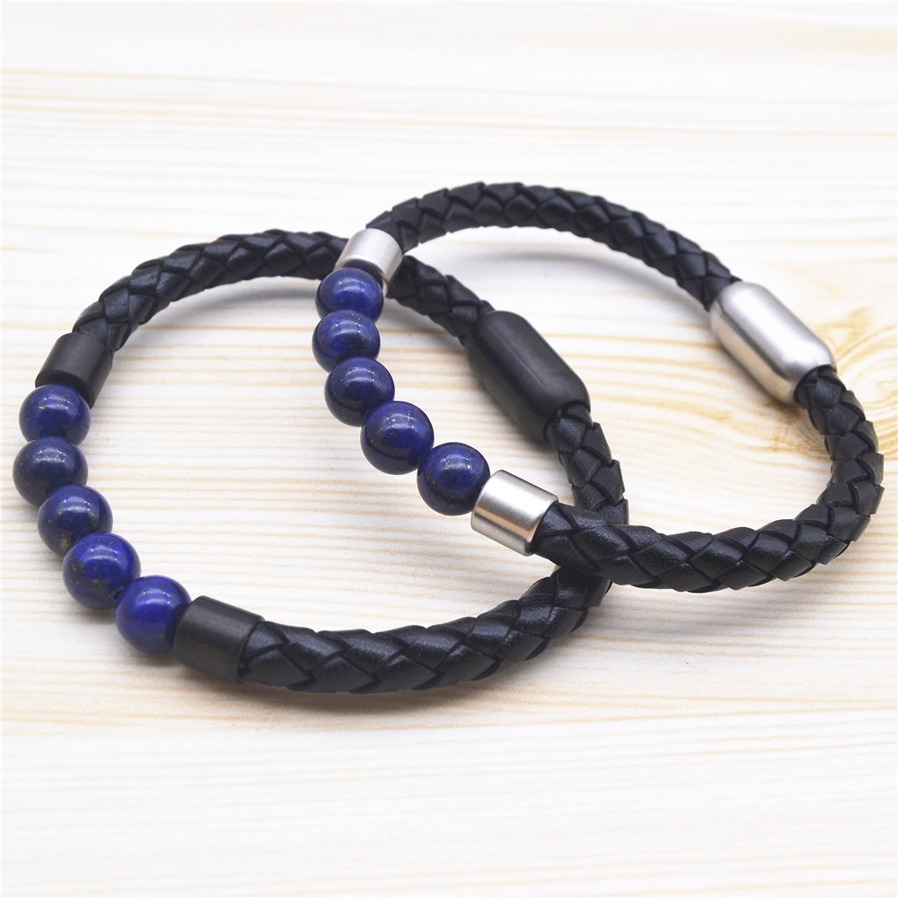 leather wrap lapis lazuli beaded designer mens stone marble charms beads custom logo minimalist bracelets & bangles hot selling