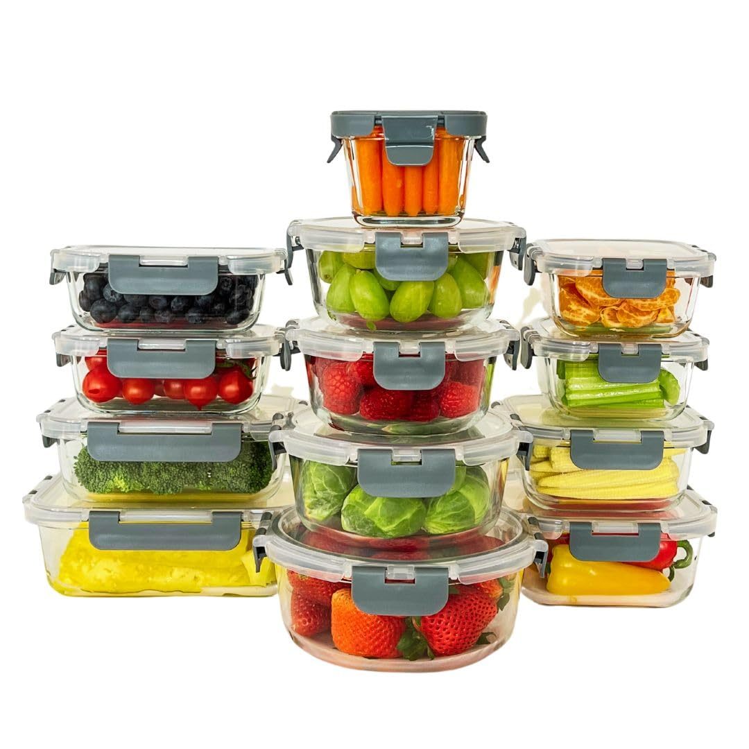 Reusable BPA Free Airtight Bento Lunch Box Thermal Glass Food Meal Prep Containers Set with Lid for Home Kitchen Refrigeration