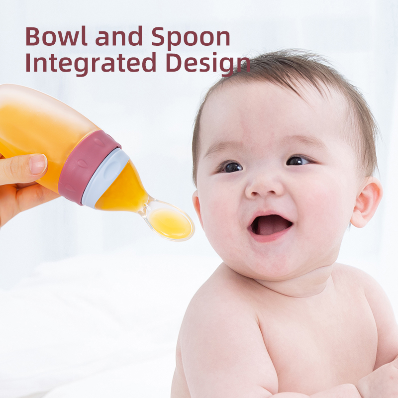 Baby products Food Grade Baby Products Extruded Rice Paste Soft Baby Silicone Squeeze Spoon Bottle Feeder