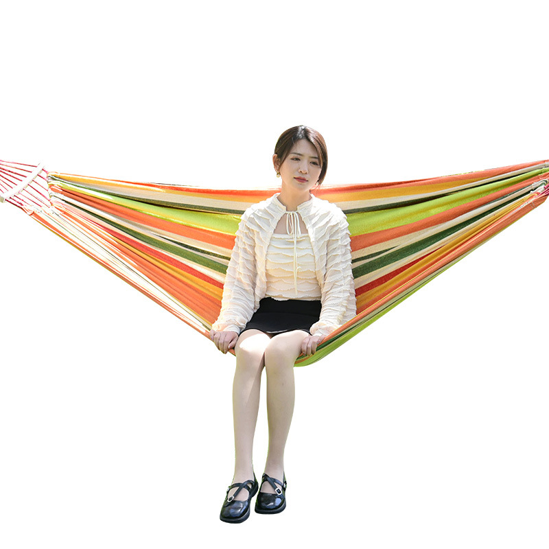 Wholesale Travel Rianbow Double Person Hammock Fabric Hanging Swinging 280*150cm with wooden stick