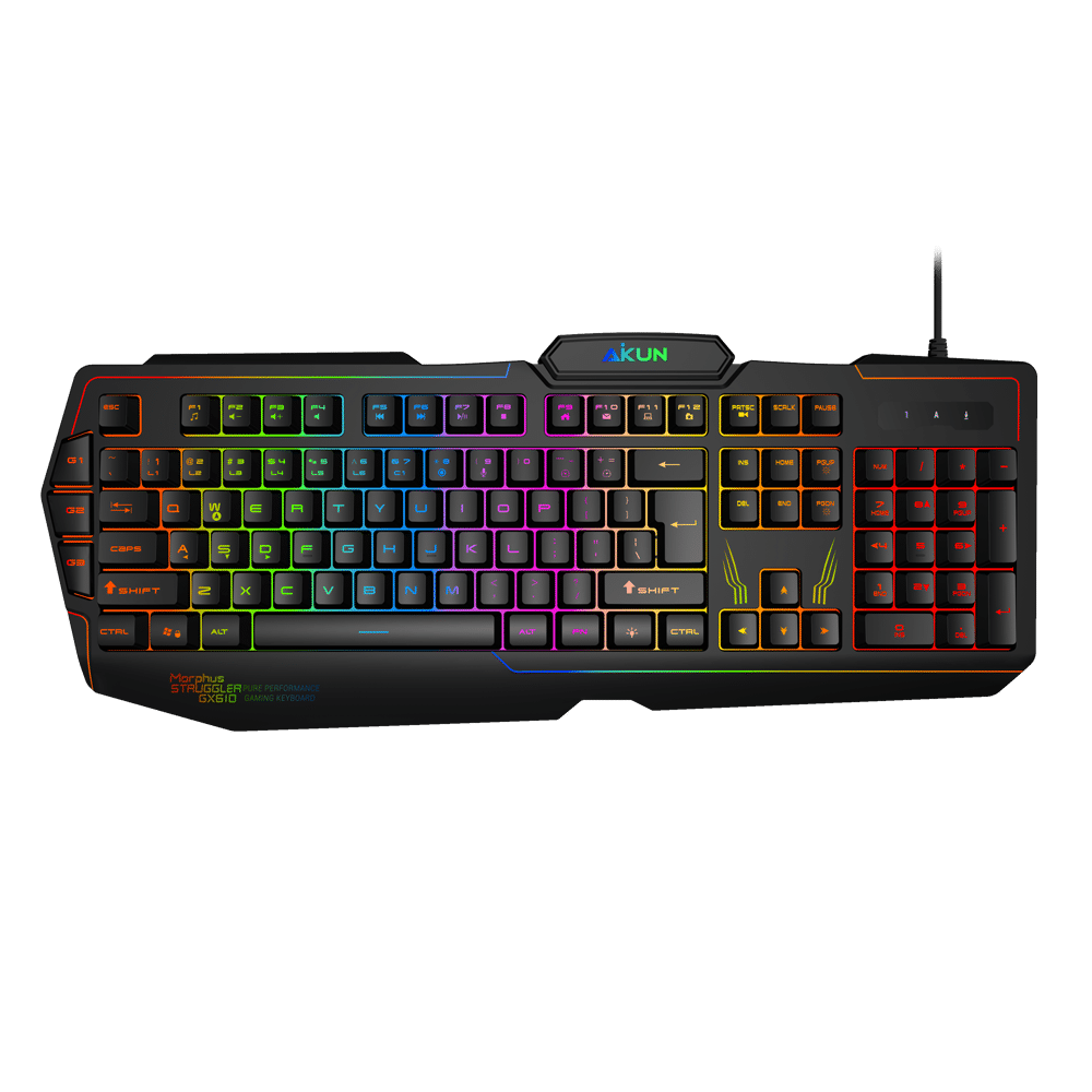 Игровая клавиатура резиновый купол с подсветкой Keytop структура, с 7 видов цветов подсветки RGB + 3 знака после макро-функция + микрофон "Музыка Эквалайзер LED