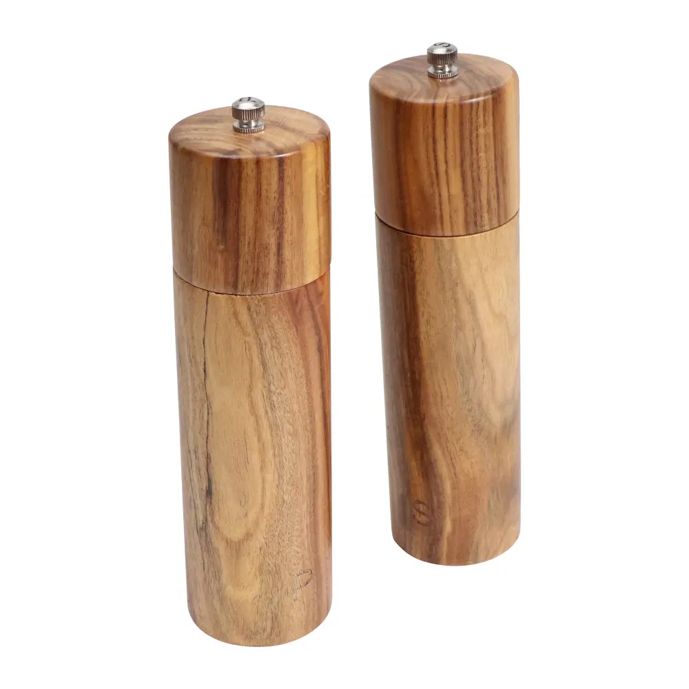 Kitchen Acacia Wood Manual Lapping Grinder Salt Peppers Castor Tool Seasoning Pepper Mill Set Of 2