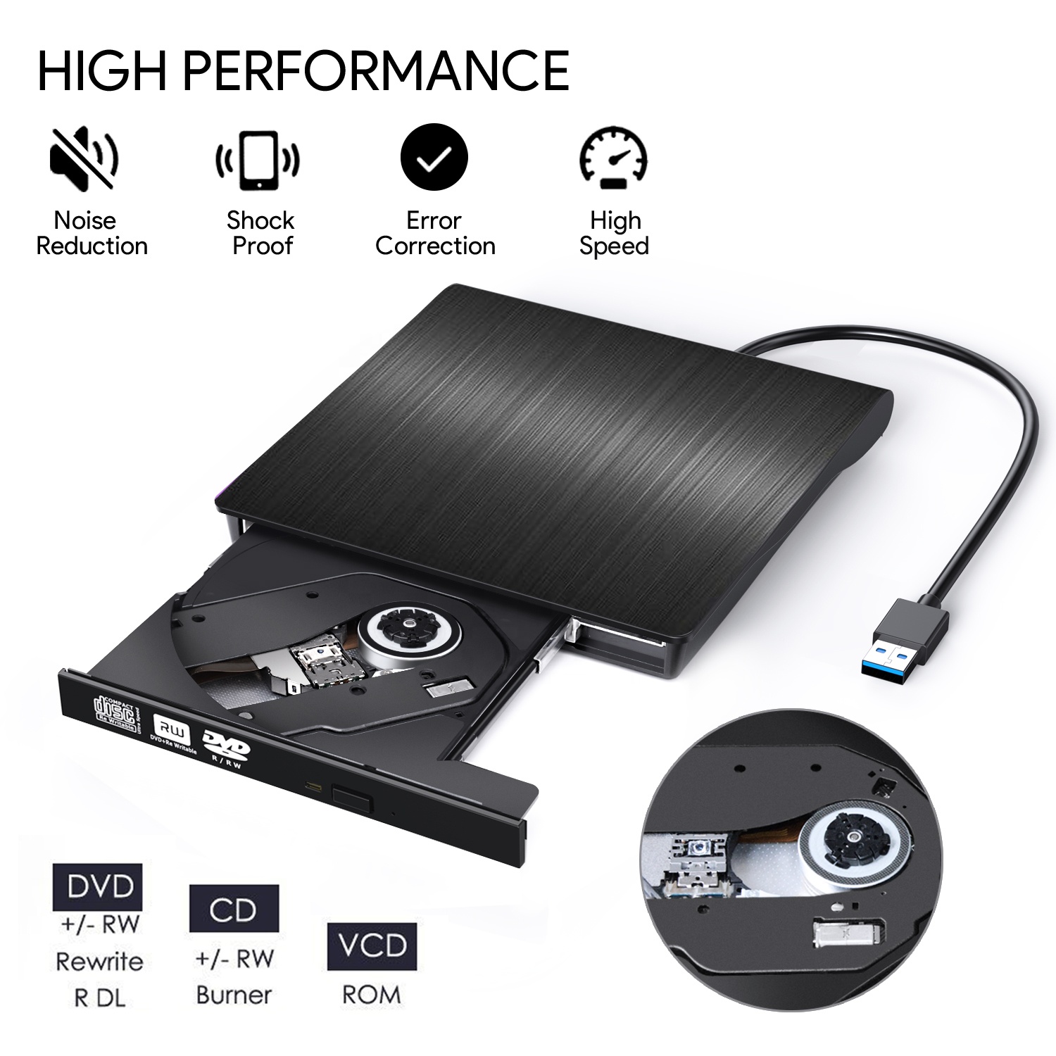 Внешний CD DVD привод USB 3,0 Type-C портативный оптический суперпривод горелки проигрыватель писатель CD DVD +/- RW, совместимый wi