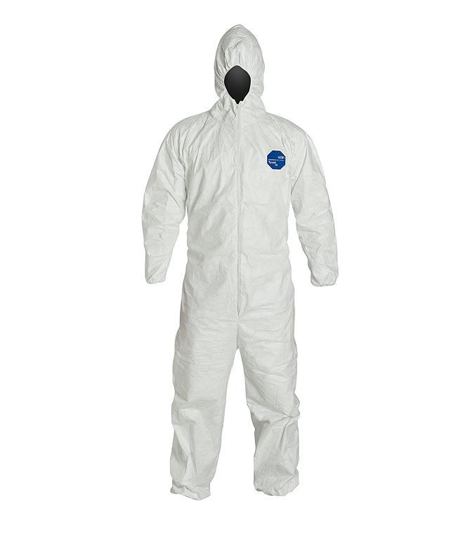Одноразовый защитный Tyvek 400 DuPont комбинезон с респираторным колпачком и эластичными манжетами, белый