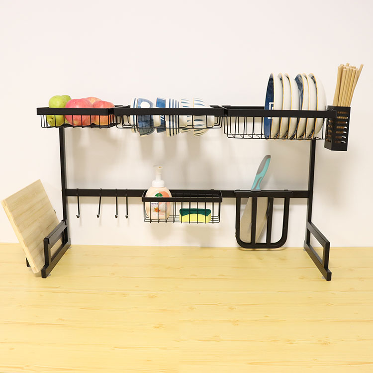 High Quailty 2 Tiers 85CM Black Over the Sink Dish Rack Drainer Standing The Double Sink