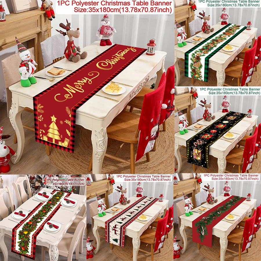 Polyester Christmas Table Runner Xmas Tablecloth Winter Holiday Table Decorations New Year Home Decor 13*72inch Table Runner