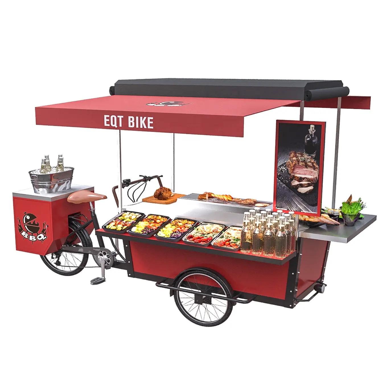 EQT 2020 Grill Barbecue Bike Gas Support Food Cart Mobile BBQ Bike for for Christmas Outdoor Picnic