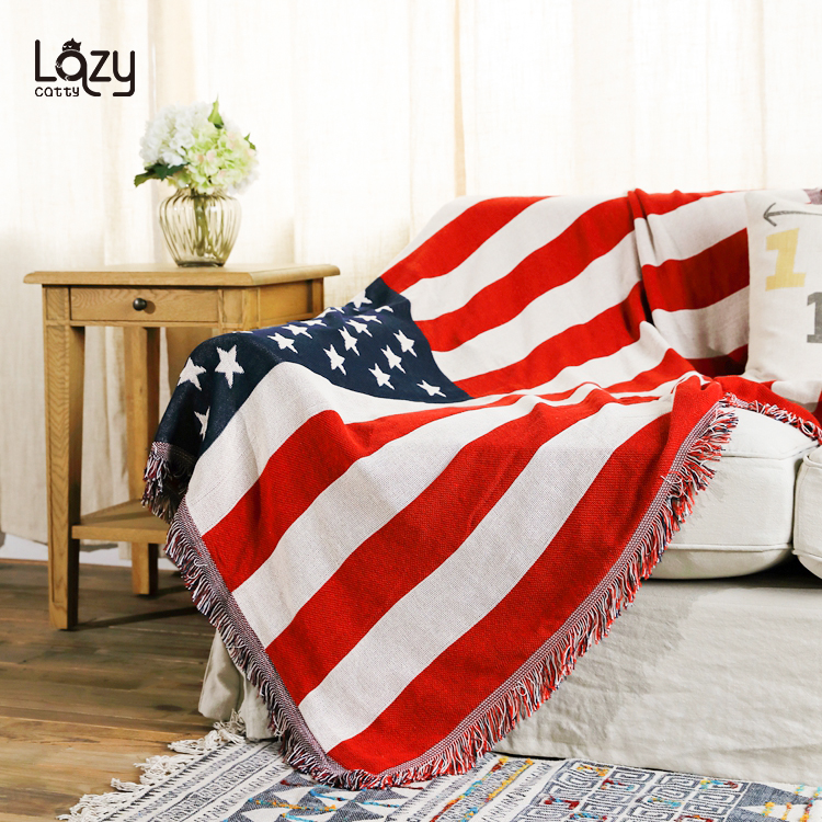 China textile US flag custom yarn dyed jacquard woven throw blanket