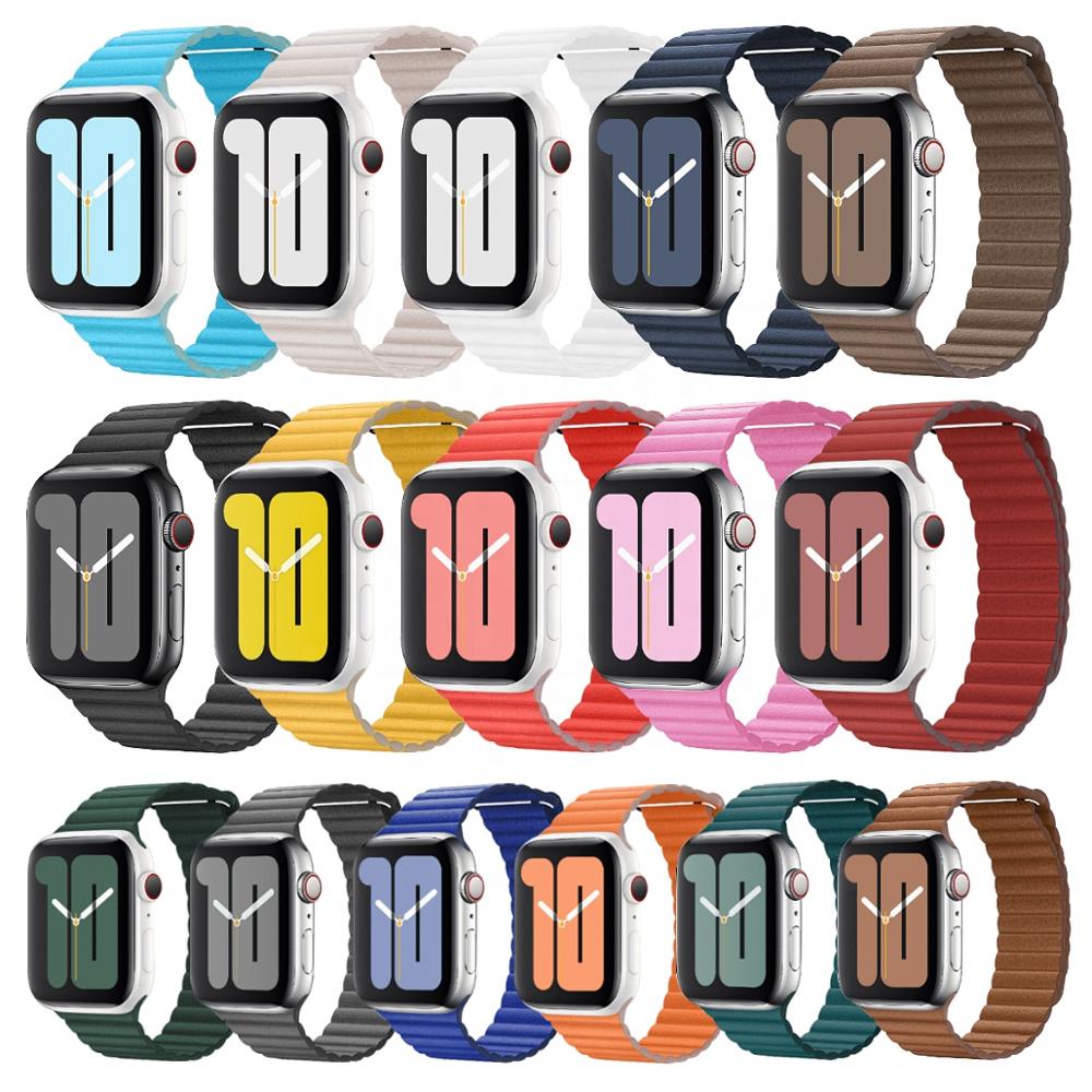 Для Apple Watch Band 42 мм 38 мм 44 мм 40 мм серия 5/4/3/2, сильный магнитный кожаный ремешок для iWatch Band