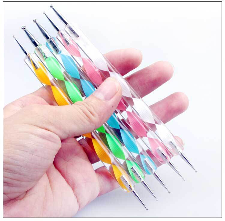 5Pcs/set Dual-ended Dotting Pen Crystal Spiral pattern Handle DIY Nail Art Rhinestone Decoration Dot Painting Manicure Tools Sup