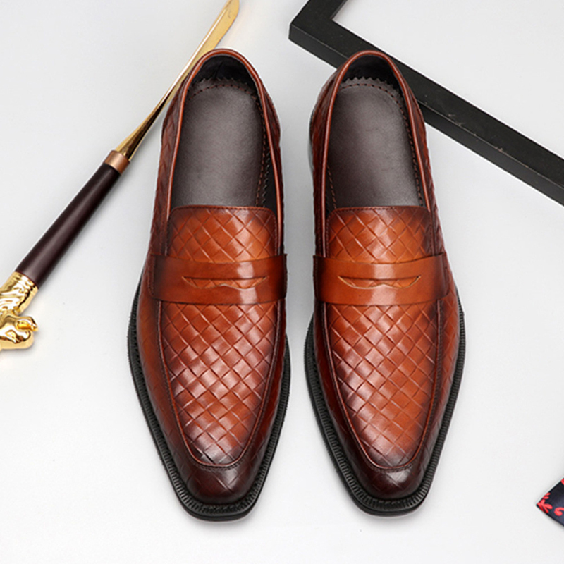 NX257 Men Classic Weaved Leather Slip On Formal Shoes Size Eu39-48 Low Price Dress Shoes 2021
