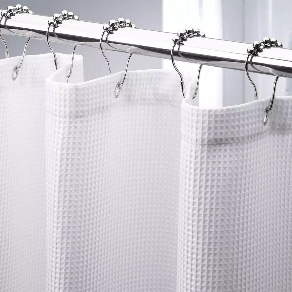 72"x 72" White Waffle Shower Curtains For Bathroom