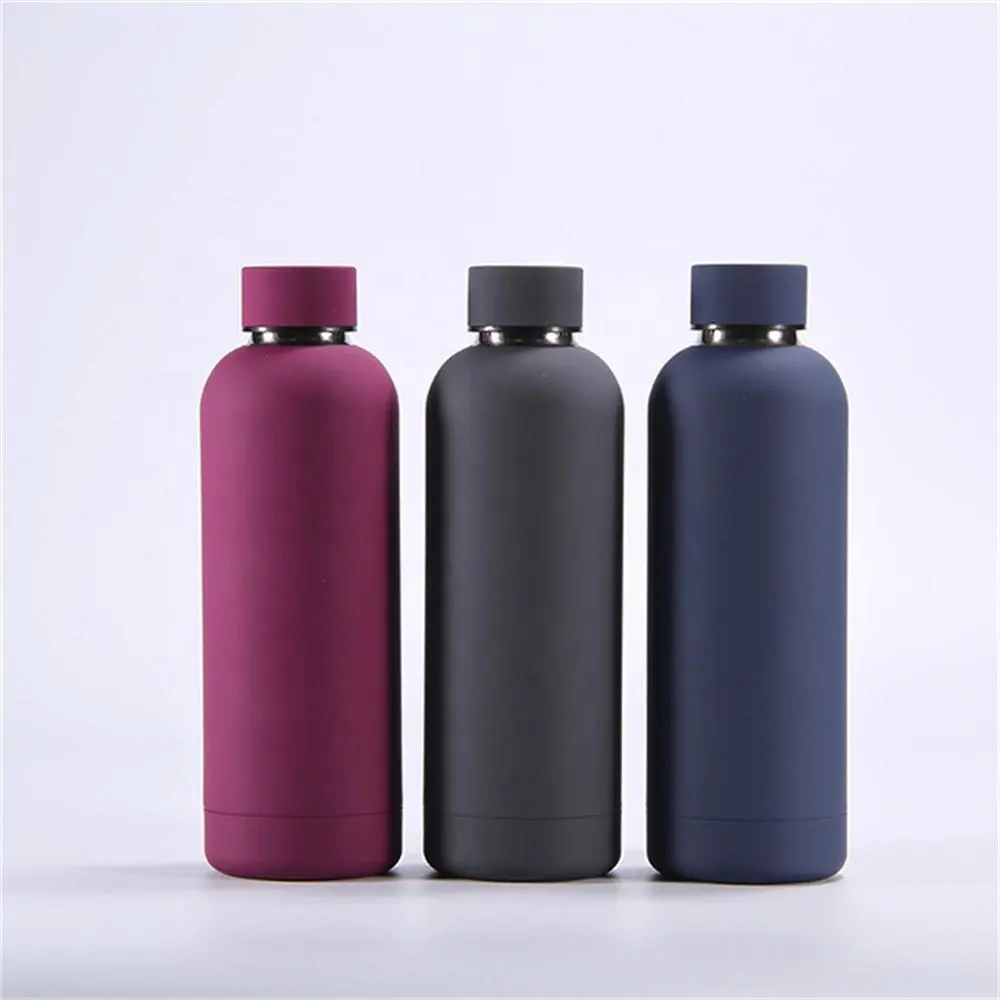 Custom colorful double wall thermo flask 500ml stainless steel rubber matte paint outdoor small mouth water bottle