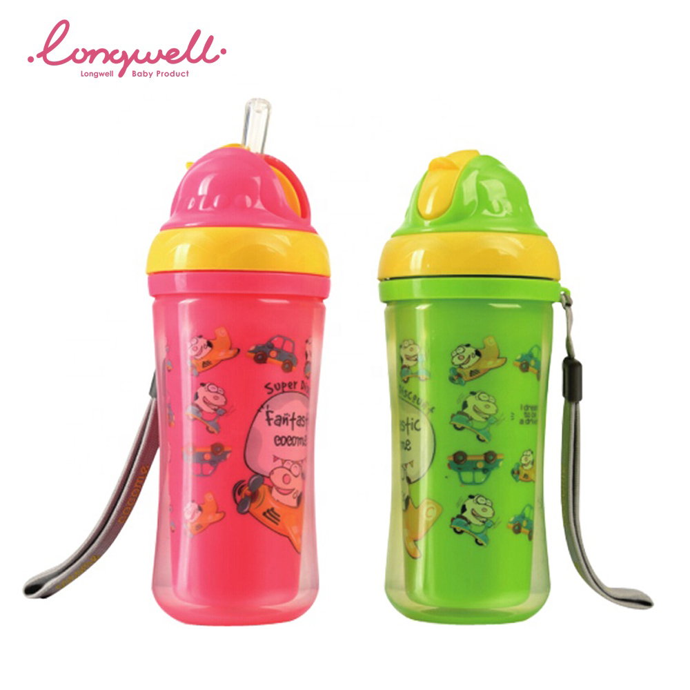 Ningbo Longwell Training Кубок бутылка для воды PP флип соломы силиконовые От 1 до 3 лет утепленная питьевой бутылочки двойными стенками пользовательские узор