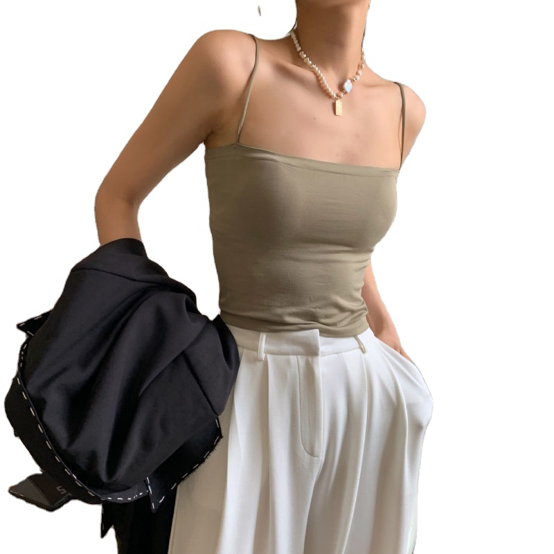Ice silk camisole women's one-piece chest pad outside wear beautiful back top without steel ring bottoming tube top underwear