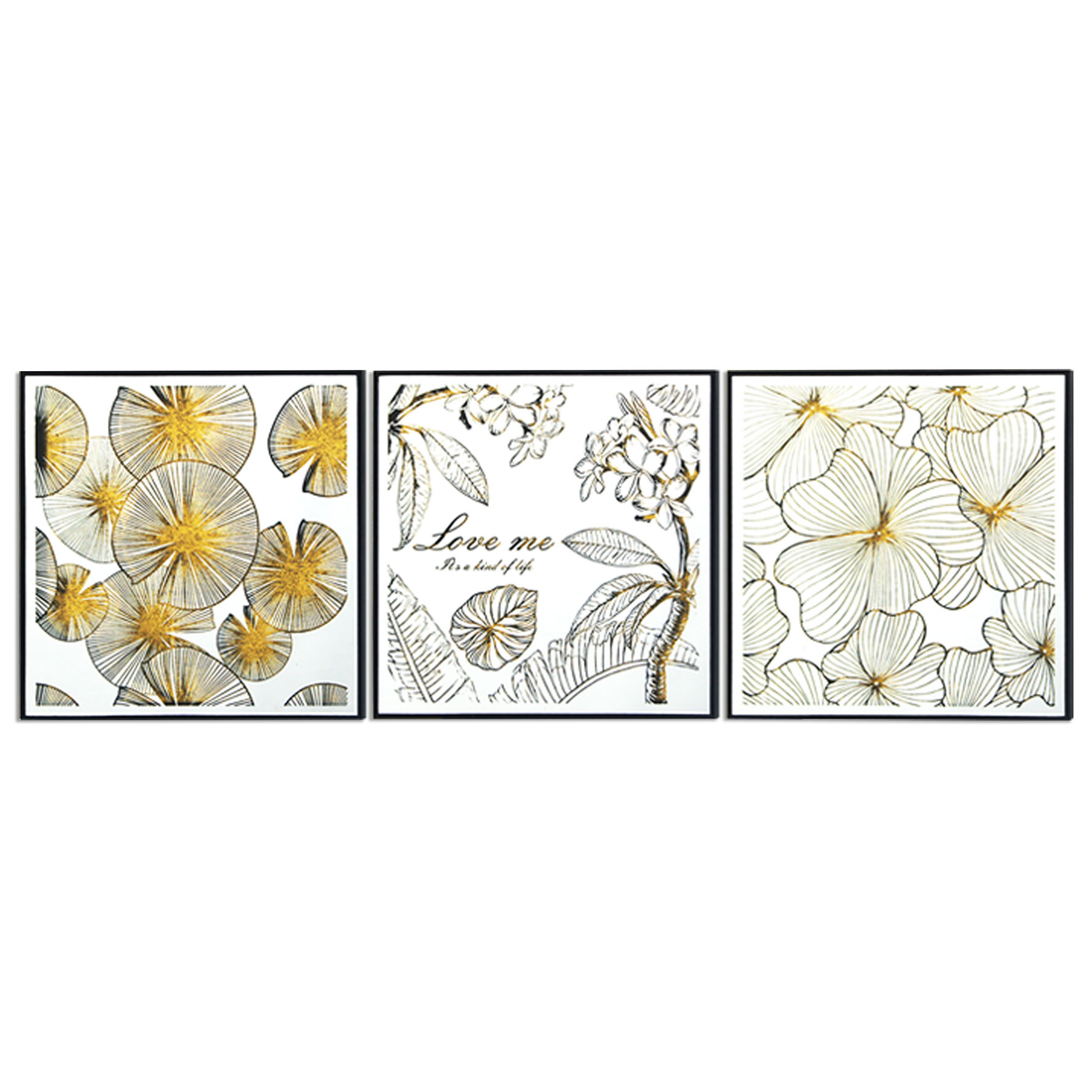 Strength factory 3 Panel canvas wall art gold foil flower canvas paintings Prints for living room decoration