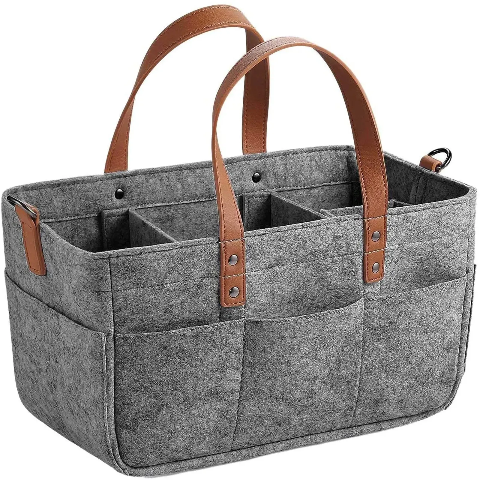 Custom size fashion organizer felt nappy caddy storage bag with PU leather handle