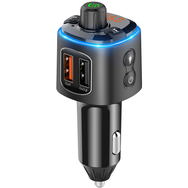 Цветной СВЕТОДИОДНЫЙ Автомобильный Fm-передатчик QC3.0, мульти-индукционный гаджет, автомобильное зарядное устройство для телефона, быстрое зарядное устройство с двумя USB-портами