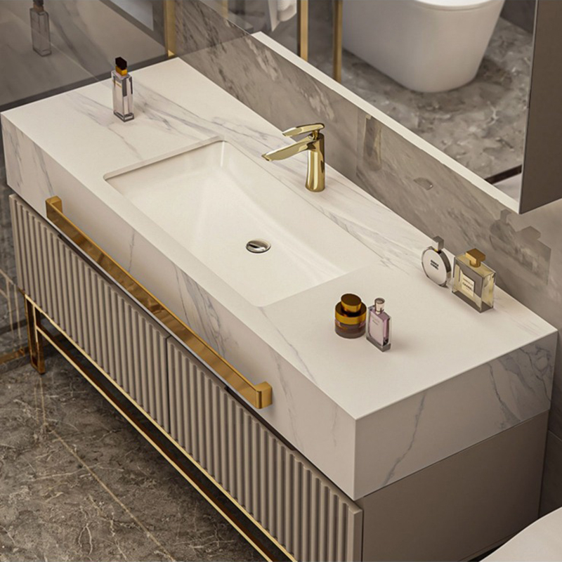 Luxury Floor Mounted Slate Countertop Smart Led Mirror Cabinet Bathroom Vanity With Sink