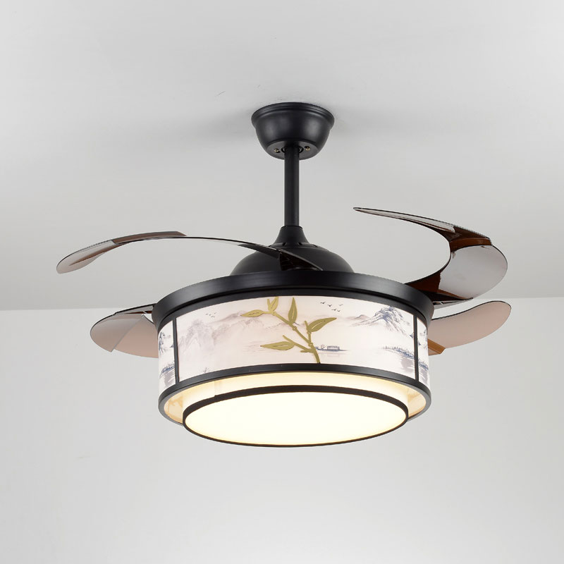 Simple Design Copper Cloth Cover Modern AC 65W Ceiling Fan With LED Light Remote Control Invisible Ceiling Fan Lights
