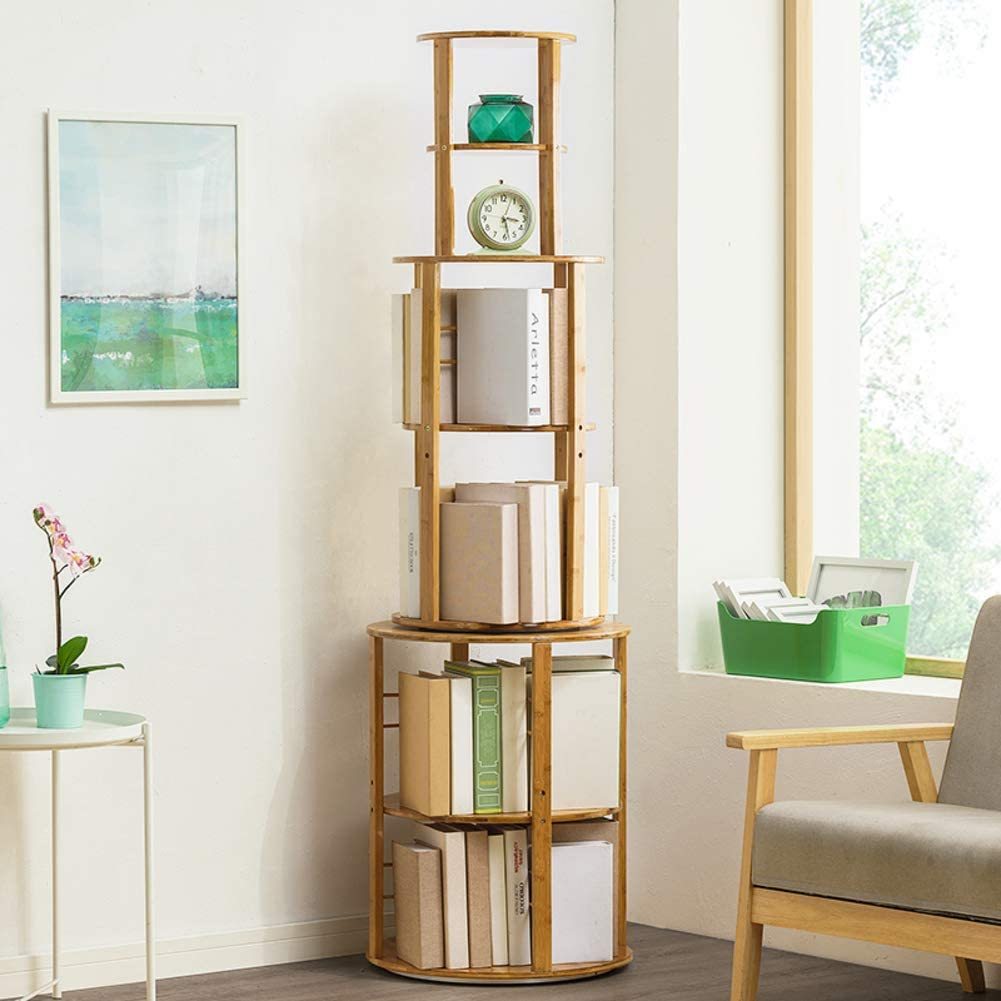 Natural Bamboo 6 Tier Revolving Bookcase book stand book Shelf Personalized desktop bookcase