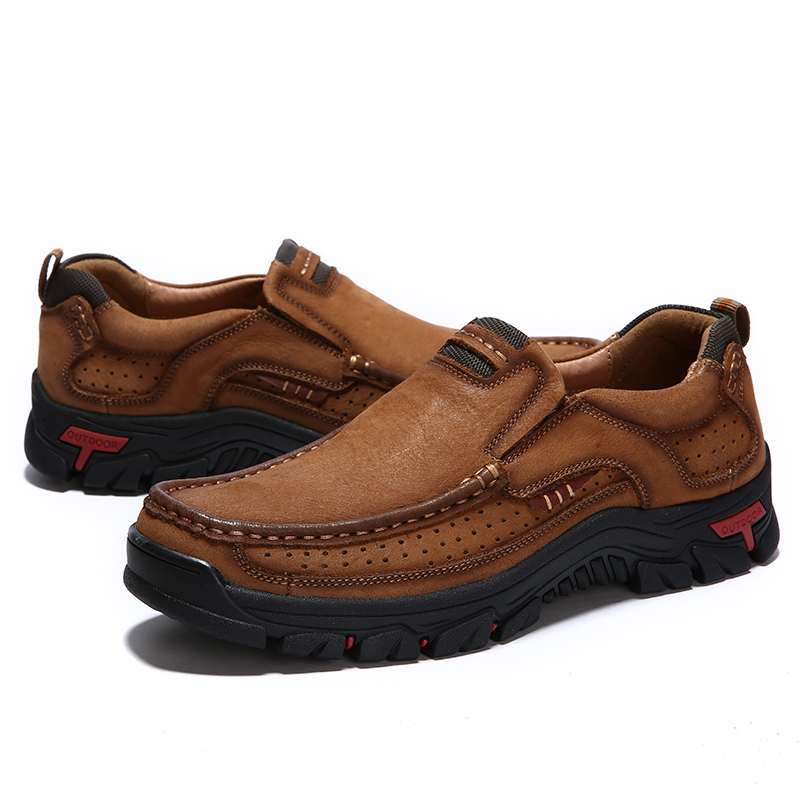JINPO SB004-001 Large size men's British casual shoes, leather thick-soled outdoor first layer leather hiking shoes
