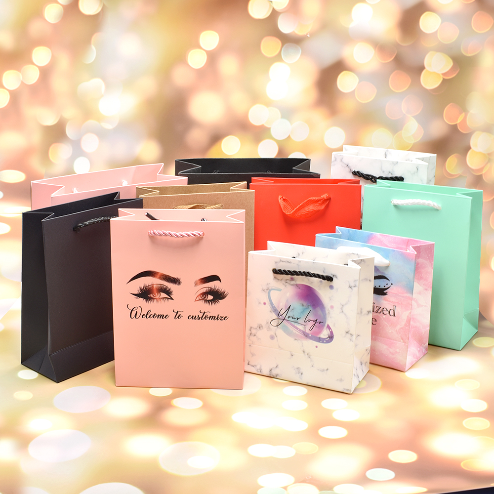Empty custom black paper bags lashes packaging bag for mink lashes