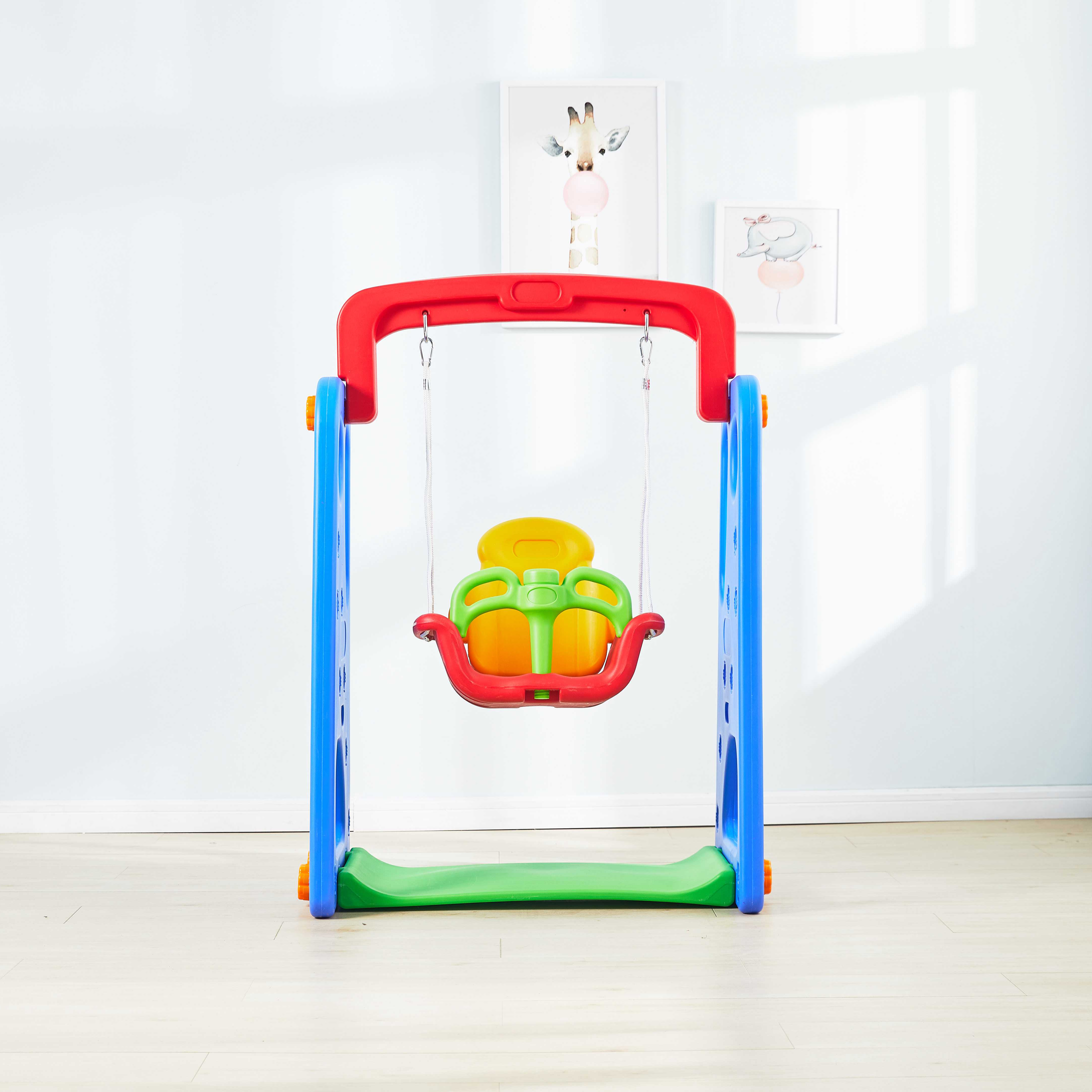 Funny Colorful Indoor Safe Kid Playground Baby Slide Swing With Protective Barrier