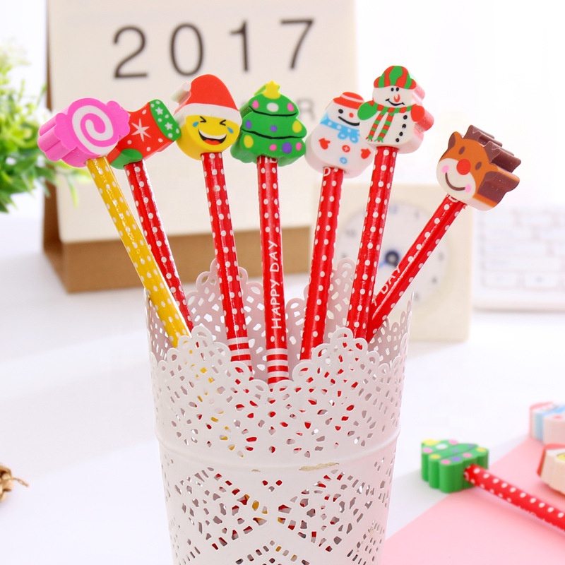 Подарок для студентов и детей, полосатый деревянный карандаш с DIY съемной новинкой, ластик с мультяшными животными