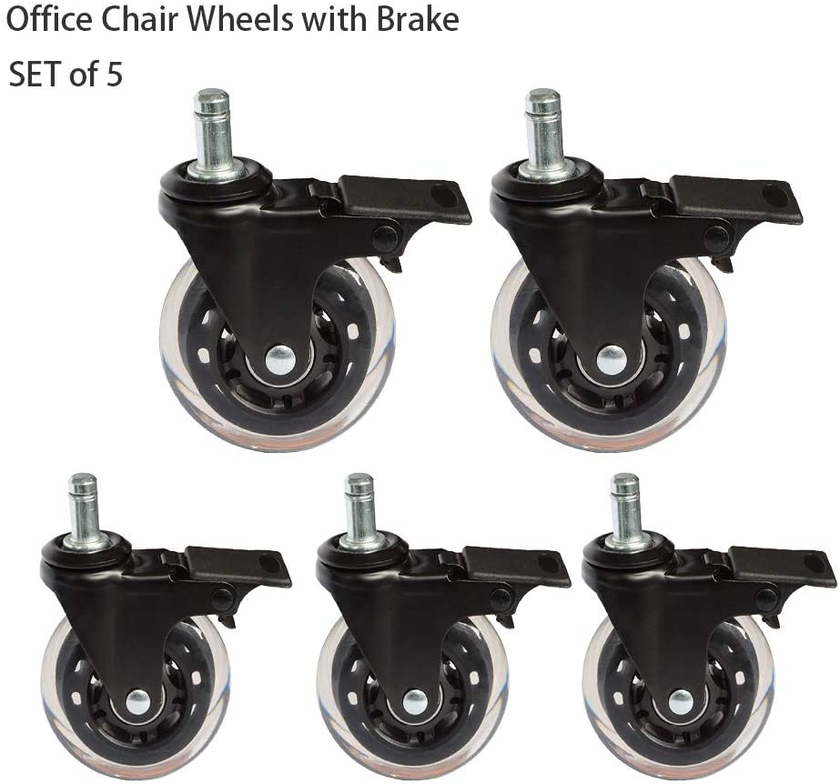 2.5 inch Rollerblade Style Office Chair Rubber Replacement Castors Wheels with Brake, Office Chair Caster Wheels, 11 x 22mm