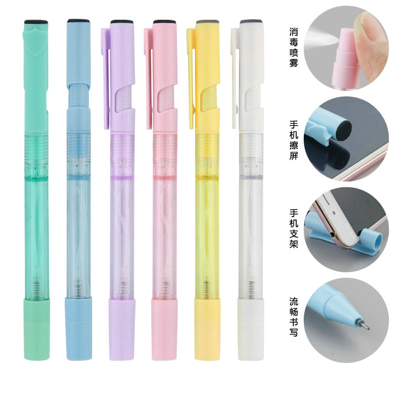 2021 new 4 in 1 multi-functional alcohol free hand disinfect sanitizer plastic spray ballpoint pen with custom logo gel ink