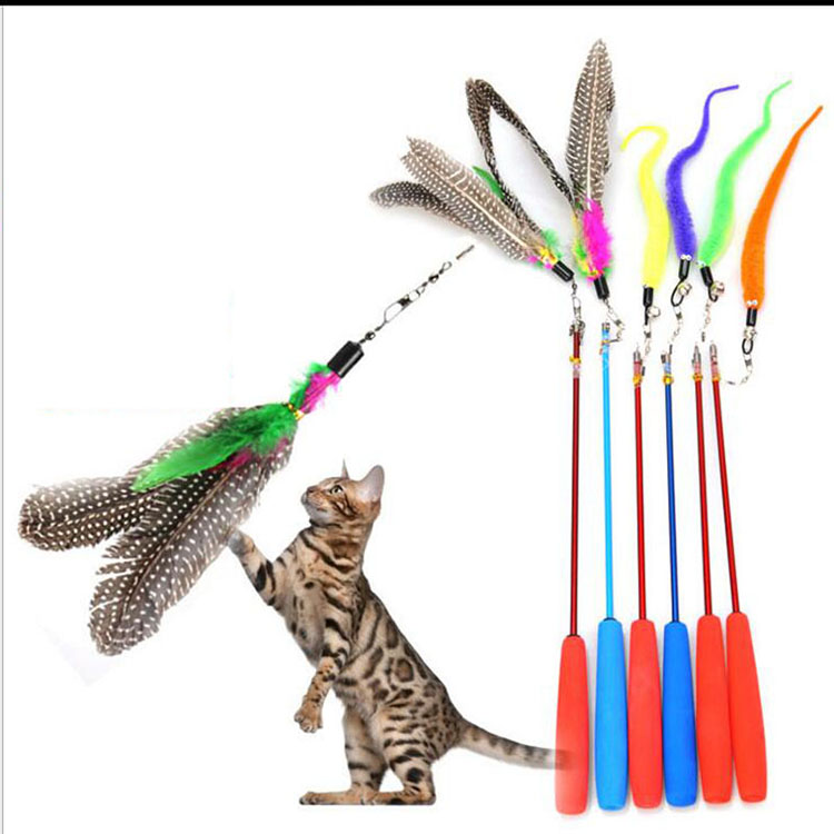 Cat Toy Three-section Telescopic Cat Rod Feather Replacement Head Funny Cat Pole