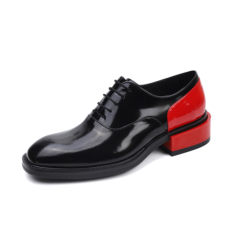Genuine Leather Shoes Pointed Toe Men's Dress Shoes Office Oxfords Red and black patchwork color