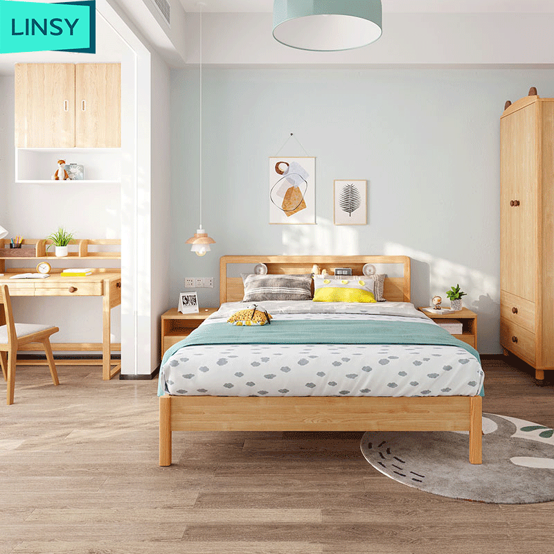 Linsy children's bedroom furniture set luxury house solid wood child bedroom set for kids