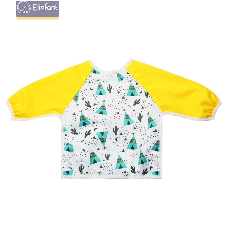 Elinfant Baby feeding bibs cartoon patterns long sleeved breathe freely Waterproof PUL bib