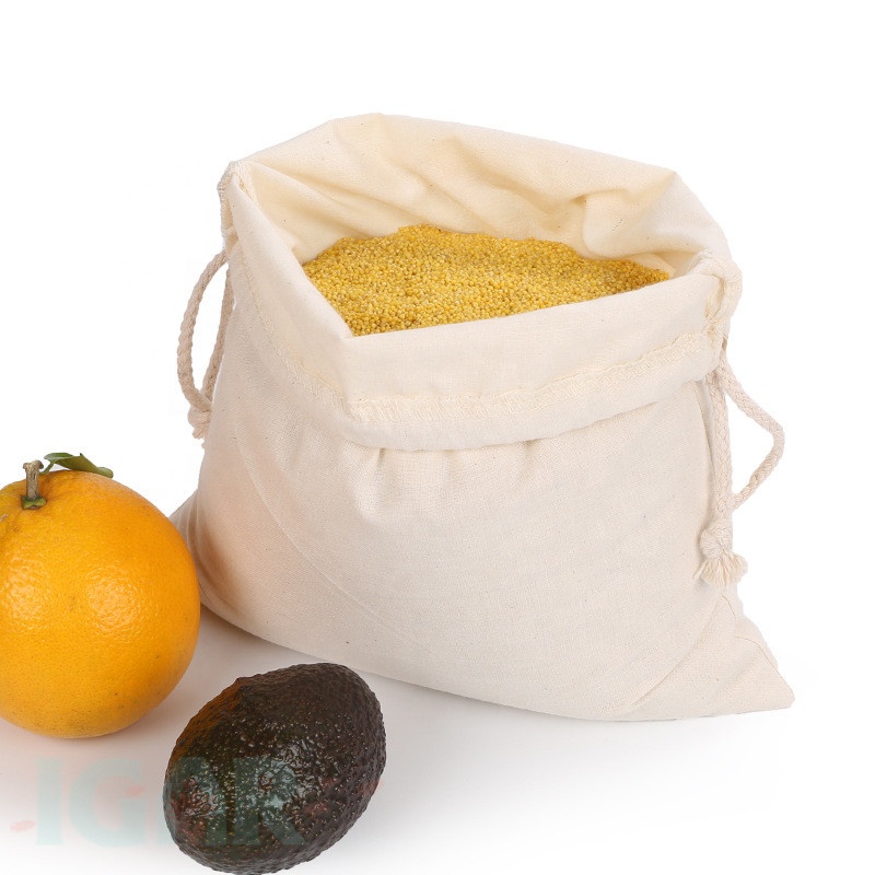 Logo Custom Tag Customize Reusable Produce Cotton fabric Bag Set Pack Durable Pure Cotton Eco Friendly Muslin Bags 10X18CM