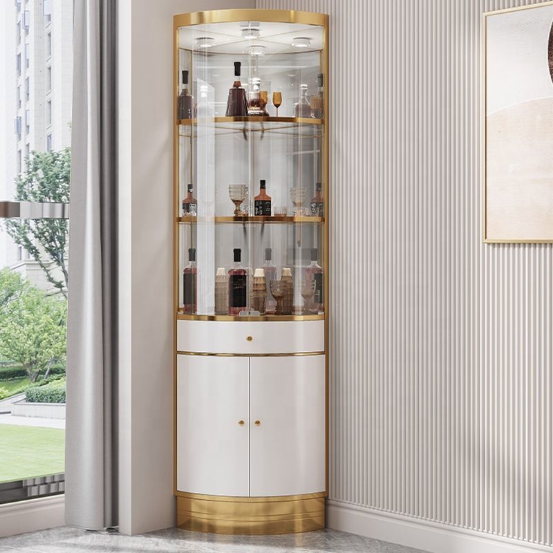 Elevate Your Home Bar with the Precision-Crafted Modern Stainless Steel Wine Rack Sideboard with Glass Door and Customizable Storage for Dining Room Furniture