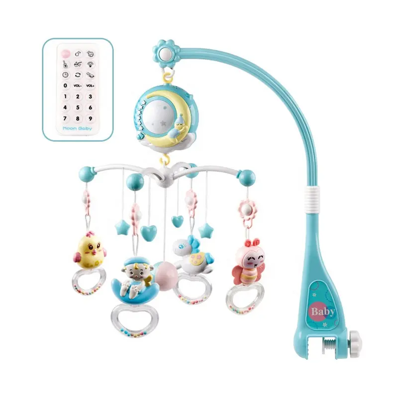 Подвесной вращающийся Прорезыватель для зубов, погремушка и музыкальная шкатулка с дистанционным управлением, детская музыкальная Мобильная игрушка для новорожденных от 0 до 24 месяцев