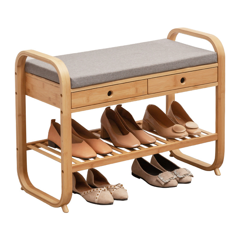 Three Arrows bamboo curved hallway stool shoe changing stool footstool for home