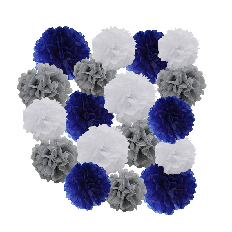 Birthday Bridal Baby Shower Wedding Graduation Hanging Flower Balls 18pcs Blue Gray White Big Tissue Paper Pom Poms DGBD-139
