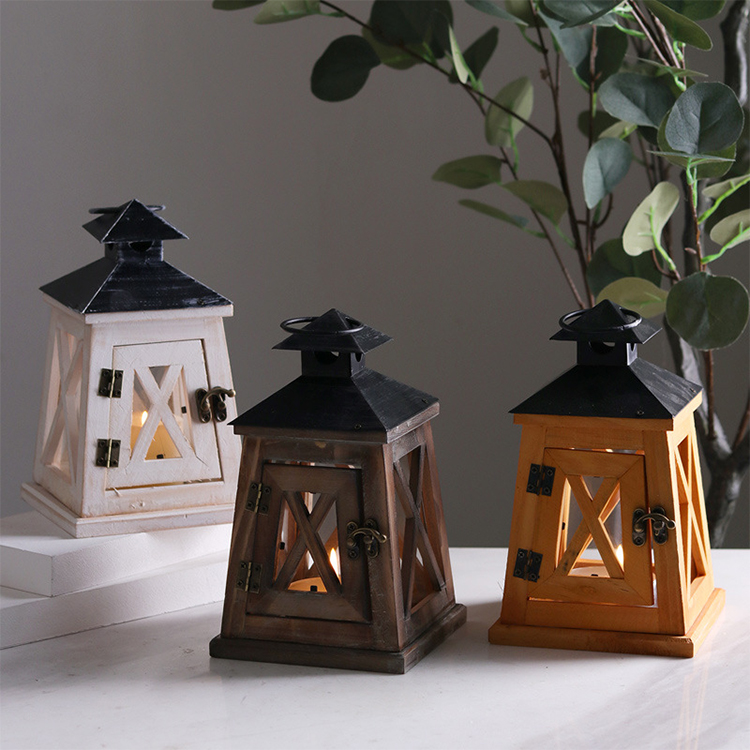 Retro Cute Wooden Candle Lantern desktop decoration Original Wood color Creative Tower small Candle Holder