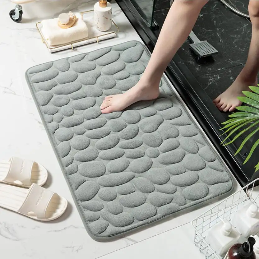 Wholesale Soft Polyester Memory Foam Cobblestone Design Absorbent Memory Bath Mat