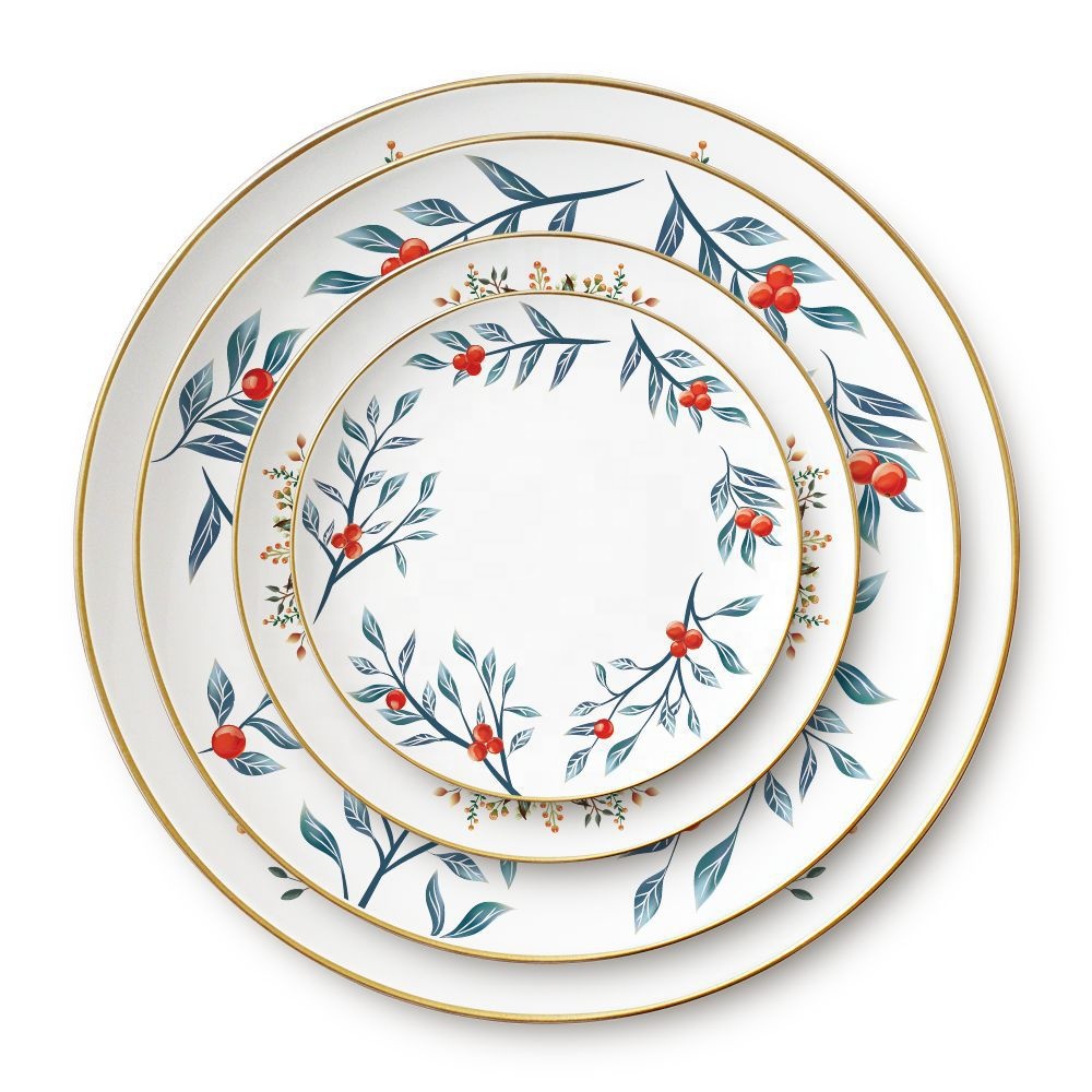 Porcelain ceramic fine bone china high quality decorative plate dish 4 pcs dinner set