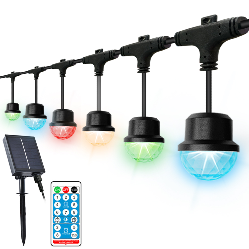 Amazon Hot Sale Patio Lights for Tree Lawn Remote Control RGB+WW flashing 15PCS Bulbs 10M solar string lights outdoor waterproof